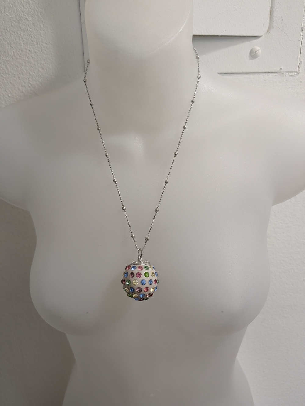 Colorful Crystal Orb Pendant Necklace - Sterling Silver